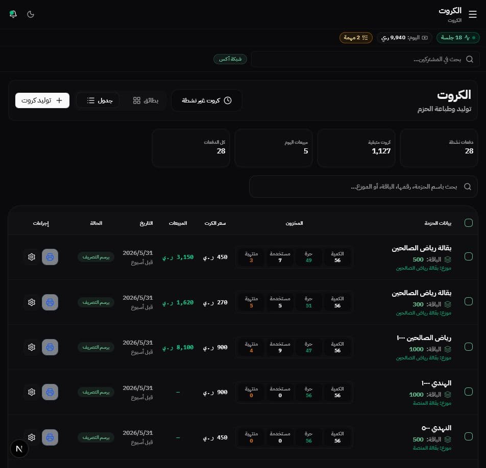 إدارة الكروت